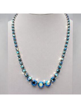 Aurora Borealis AB Iridescent Crystal Necklace Sparkly Blue Green 18''